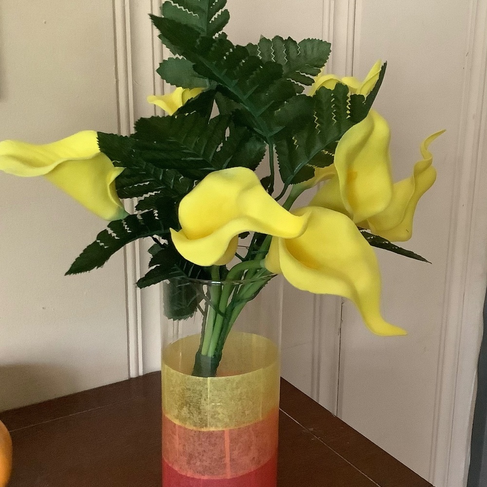 Decoupage floral arrangement centerpiece…you choose color of vase and fl…